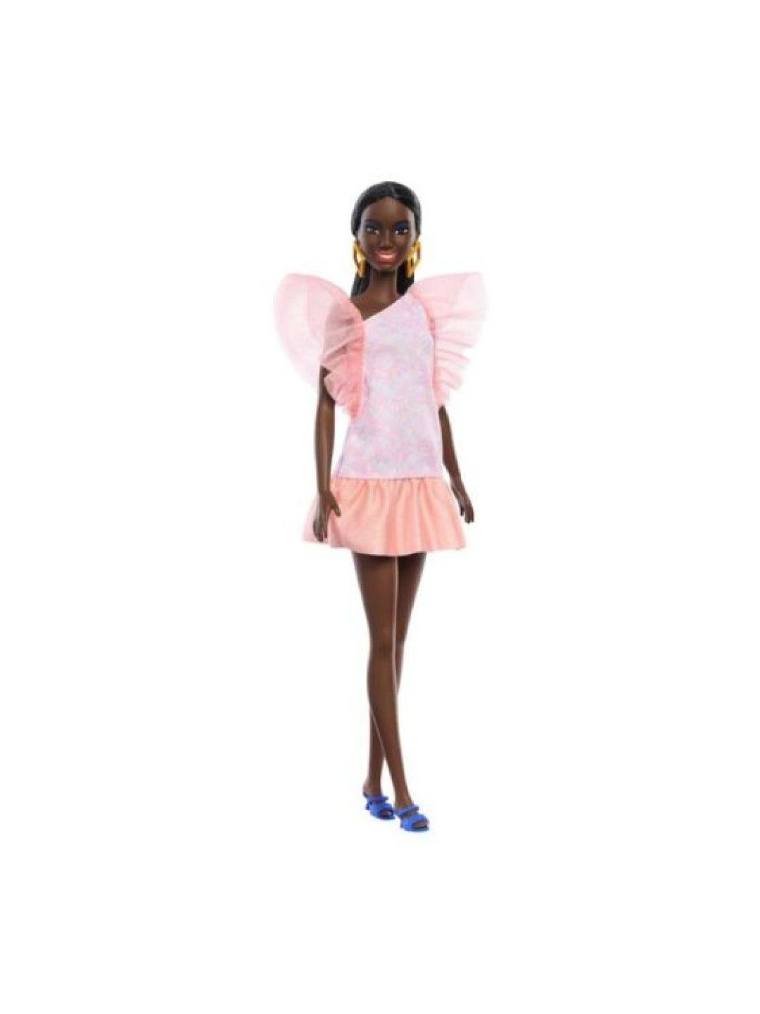 Barbie Fashionistas Doll #216 with Tall Body, Black Straight Hair & Peach Dress (No Color- Image 2)