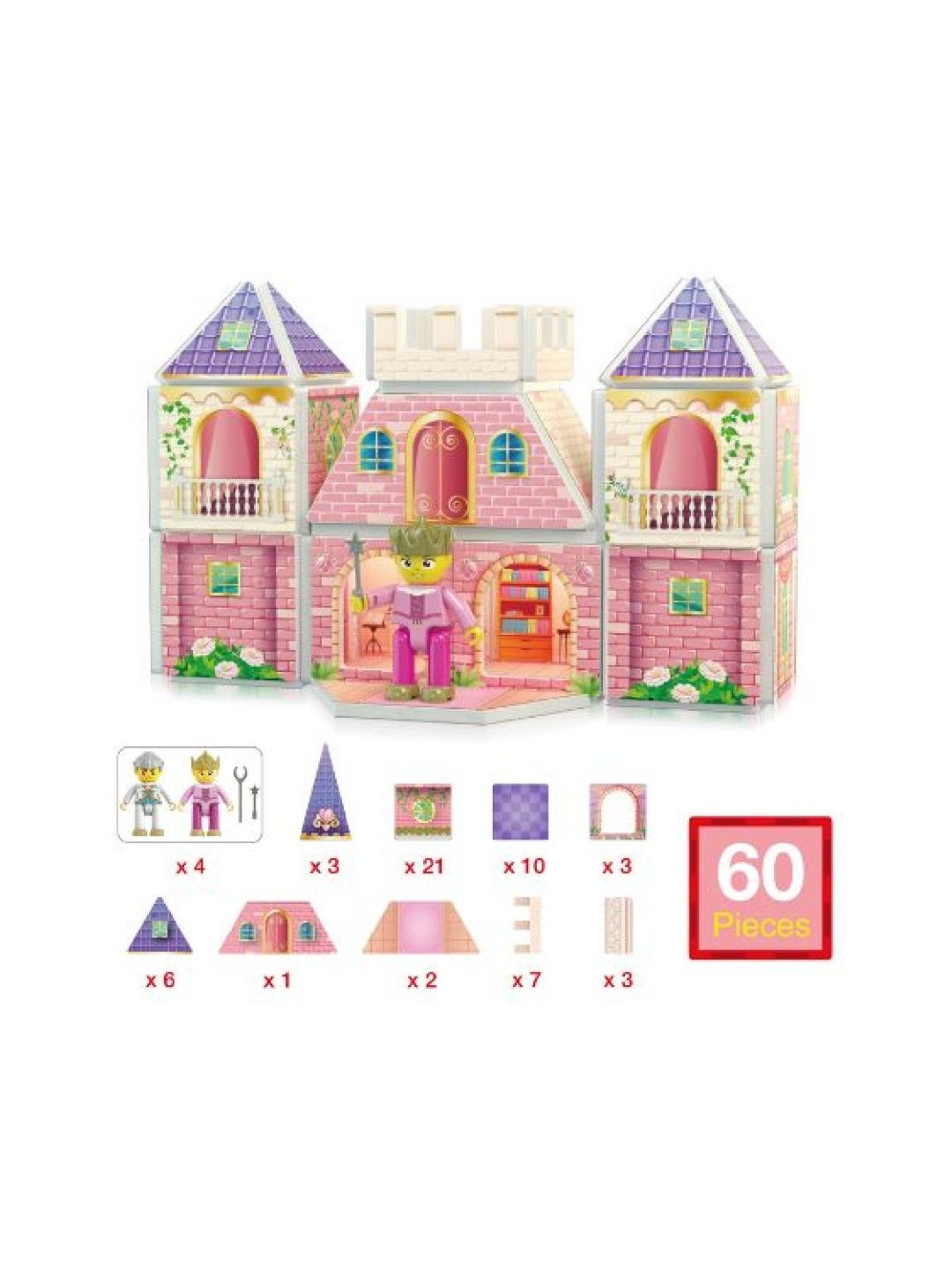 Picasso Tiles Princess Castle Theme with 2 Action Figures Magnetic Building Set (No Color- Image 2)