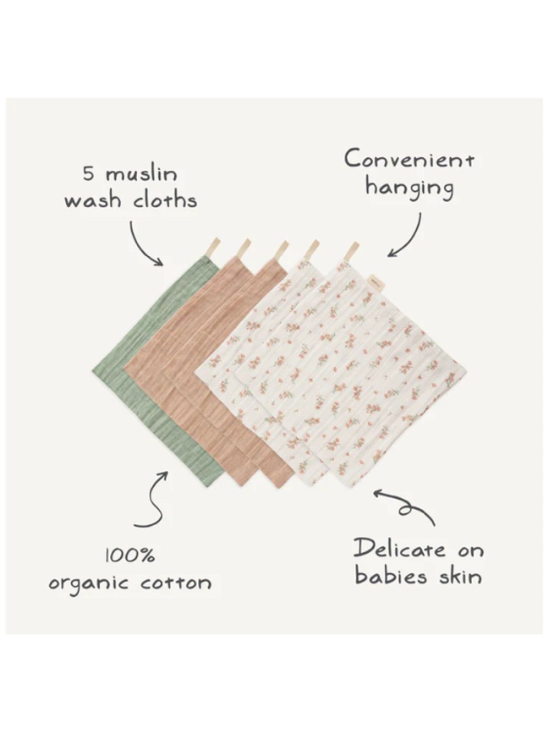 Mushie Muslin Cotton Washcloth 5-Pack (Pink Flowers- Image 3)