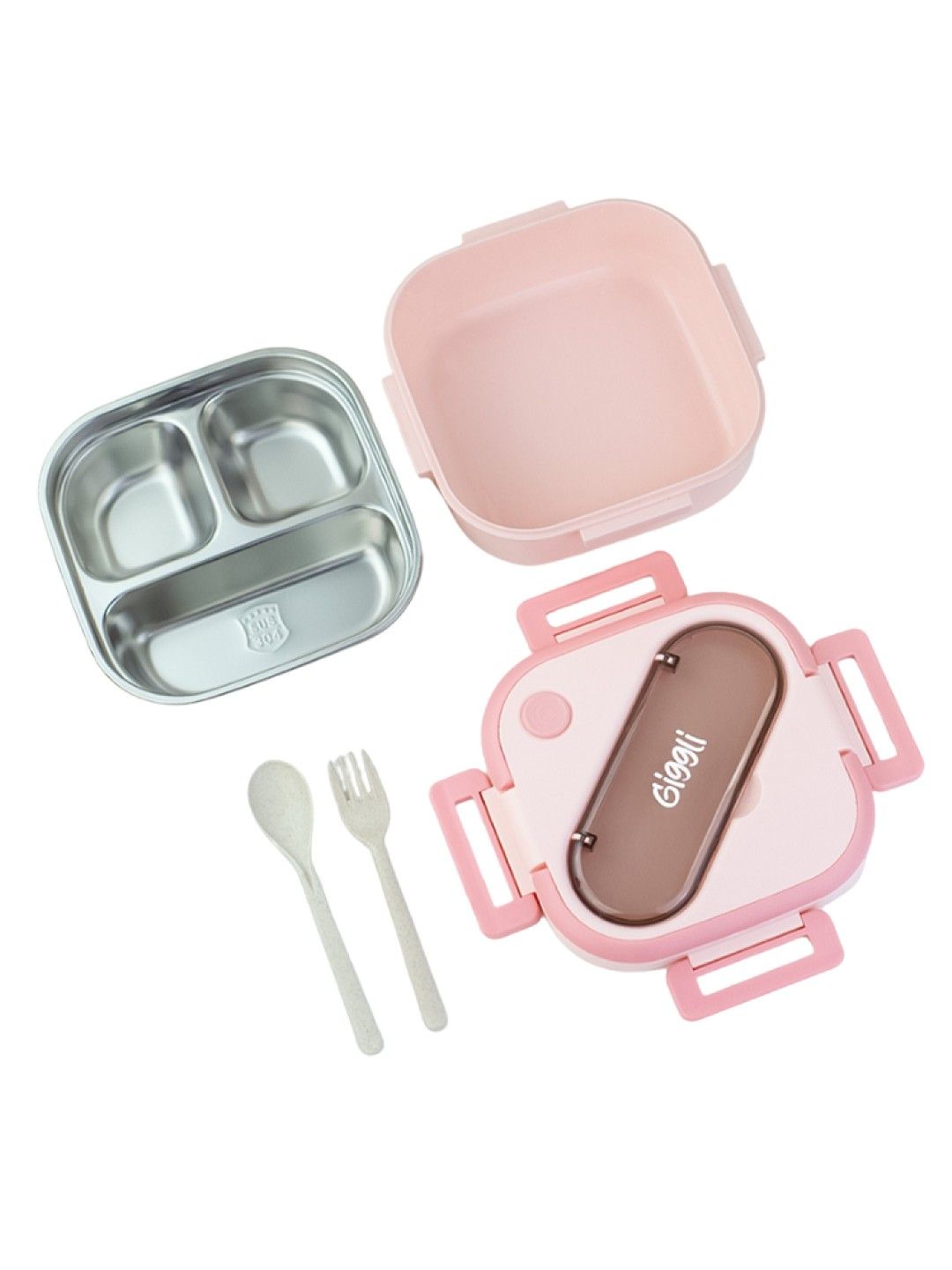 Giggli Stainless Steel Portable Lunchbox with 3 Compartments (Pink- Image 3)