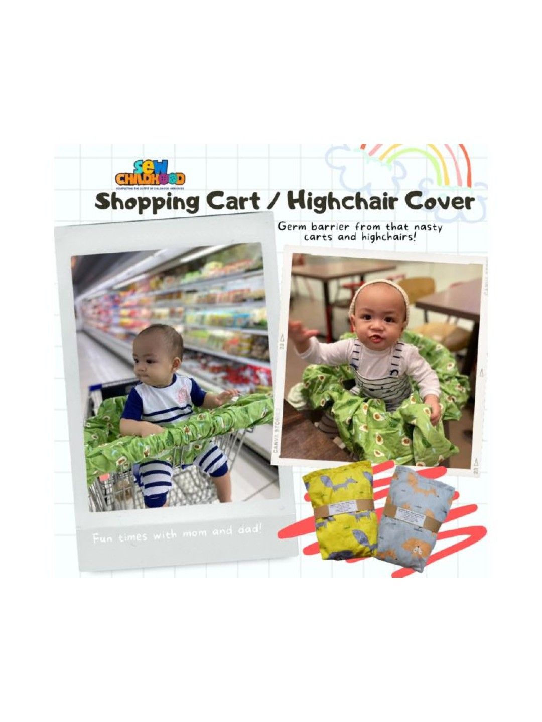 Sew Childhood Shopping Cart / High Chair Cover (Jungle Bright Gray- Image 3)