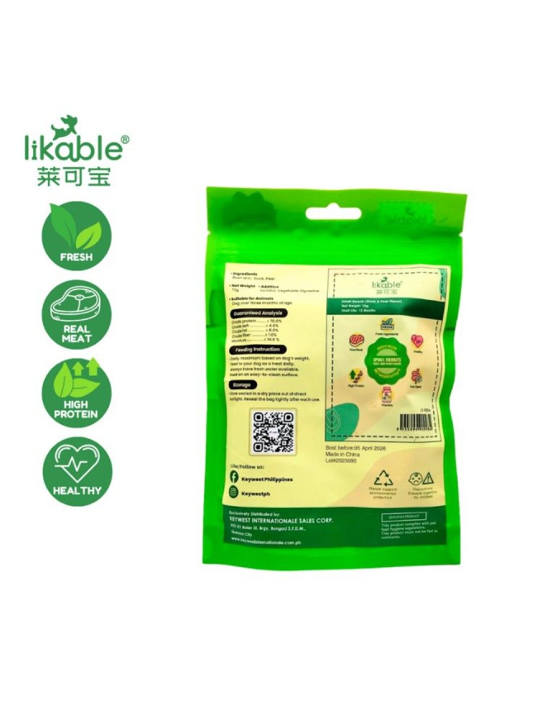 LIKABLE Chewy Relish Dog Snacks Small Donuts - Duck & Pear Flavor (70g) (No Color- Image 3)