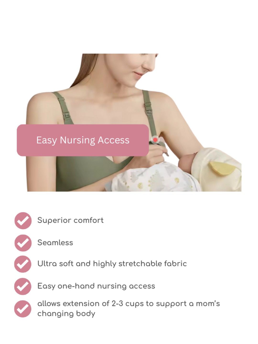 BellaMom Tina Ultra Soft Antibacterial Maternity and Nursing Bra (Beige- Image 3)