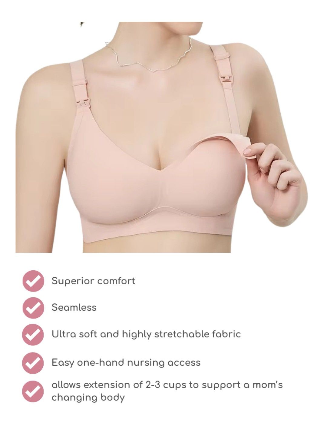 BellaMom Rose Ultra Soft Antibacterial Maternity and Nursing Bra (Light Pink- Image 3)
