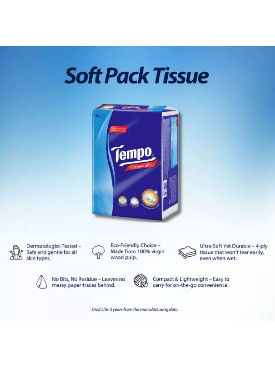 Tempo Softpack Neutral Facial Tissue (4 pack) (No Color- Image 3)