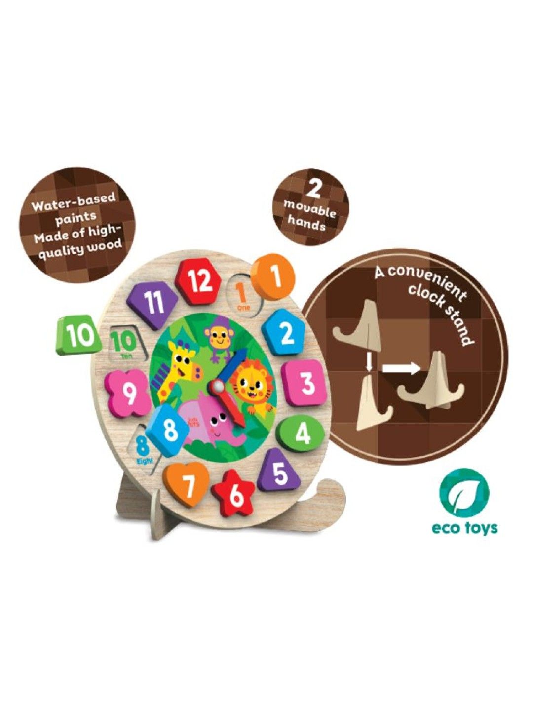 Kids Hits Zoo Time Wooden Sorting Clock (No Color- Image 3)