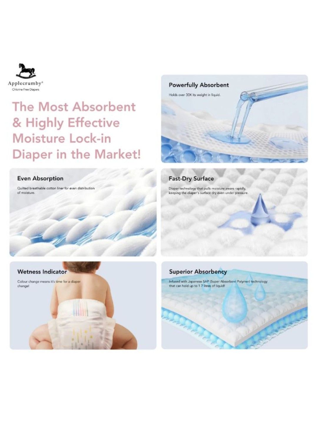 Applecrumby 100% Chlorine-Free Large Pull-Up Diapers (46pcs) (No Color- Image 3)