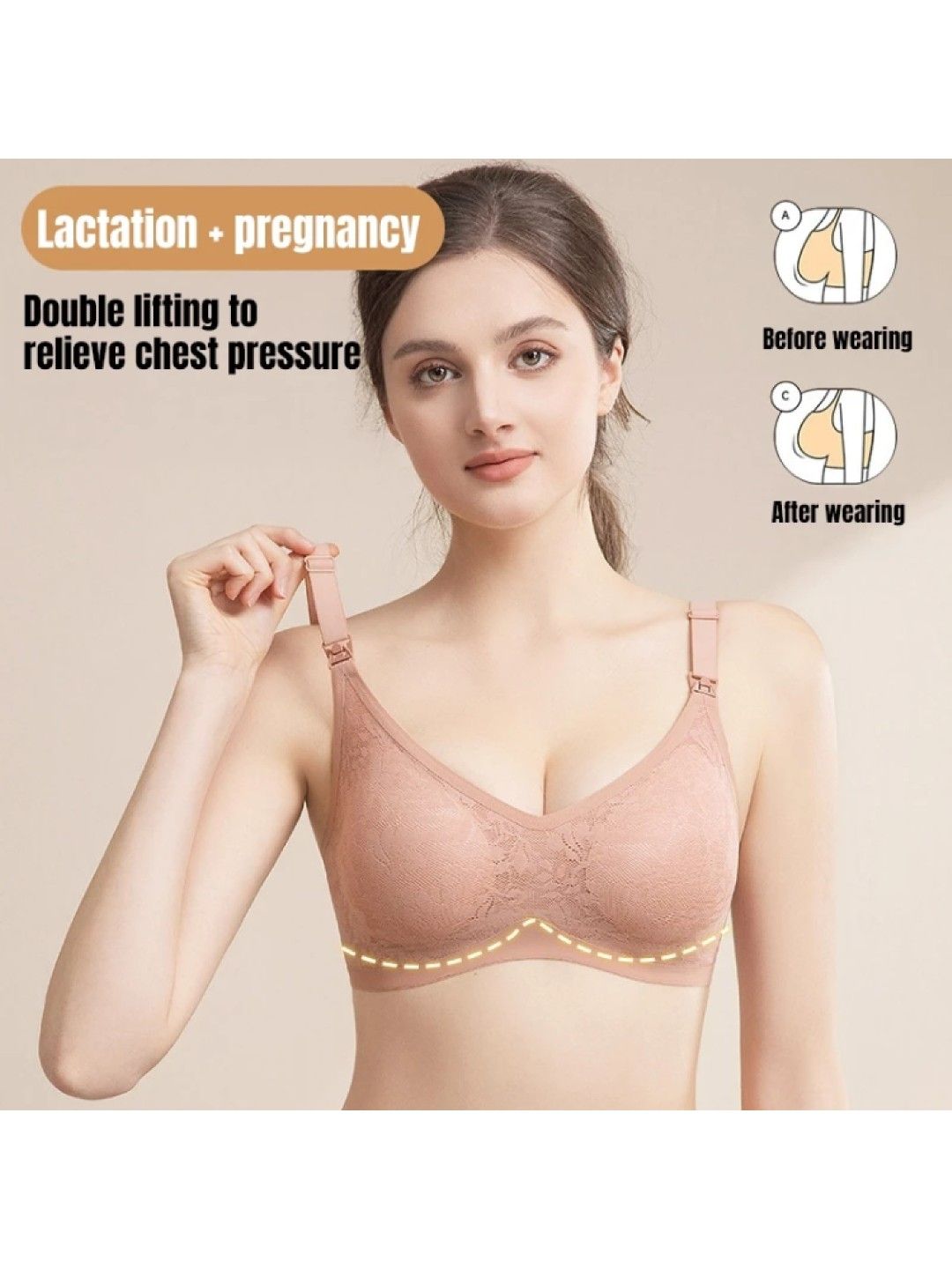 BabyPro Comfort Fit Flower Maternity Wireless Bra Stretchable and Nursing-Ready (Coral Pink- Image 2)