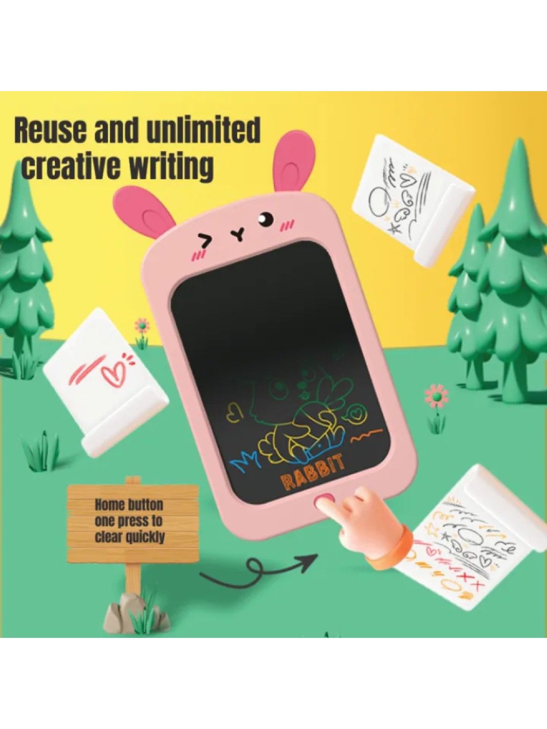 BabyPro Portable Children LCD Erasable Screen Writing Tablet for Kids (Pink- Image 2)