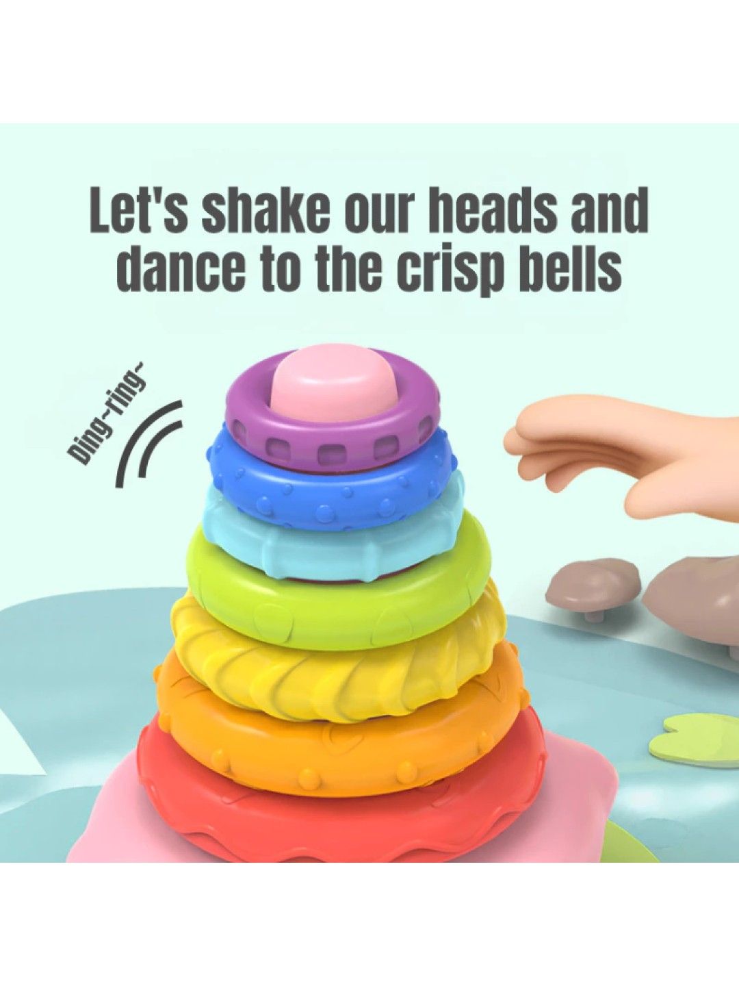 BabyPro Whale Ring Stack & Sound Educational Toy (Pink- Image 2)