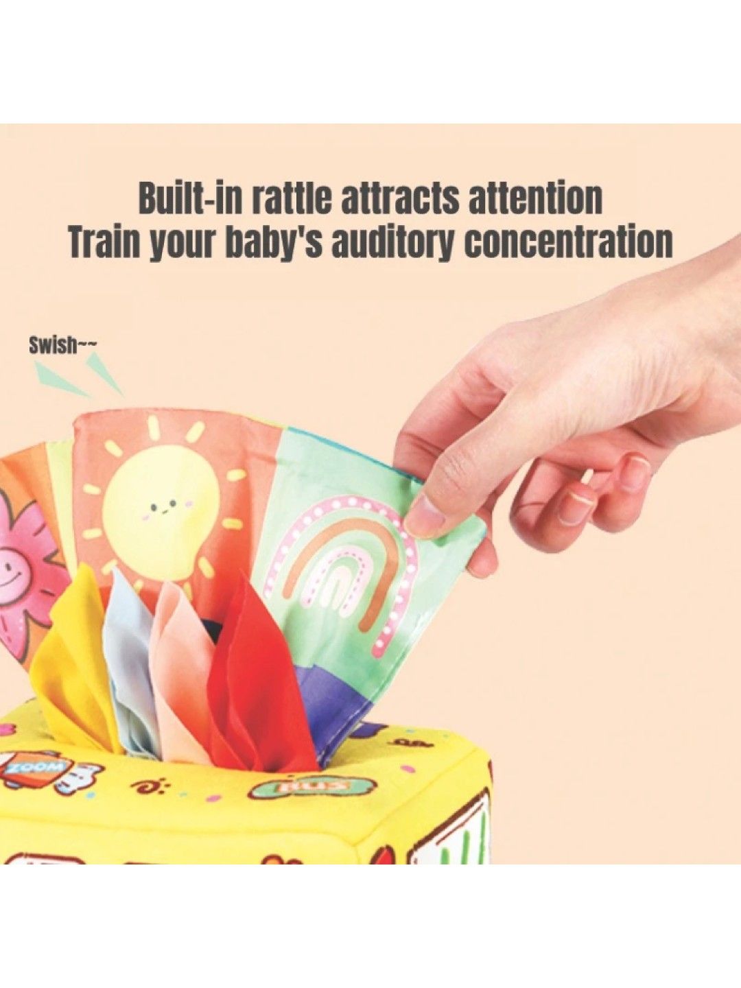 BabyPro Baby Washable Cloth Tissue Box Toys with Rattle Sounds (Yellow- Image 2)