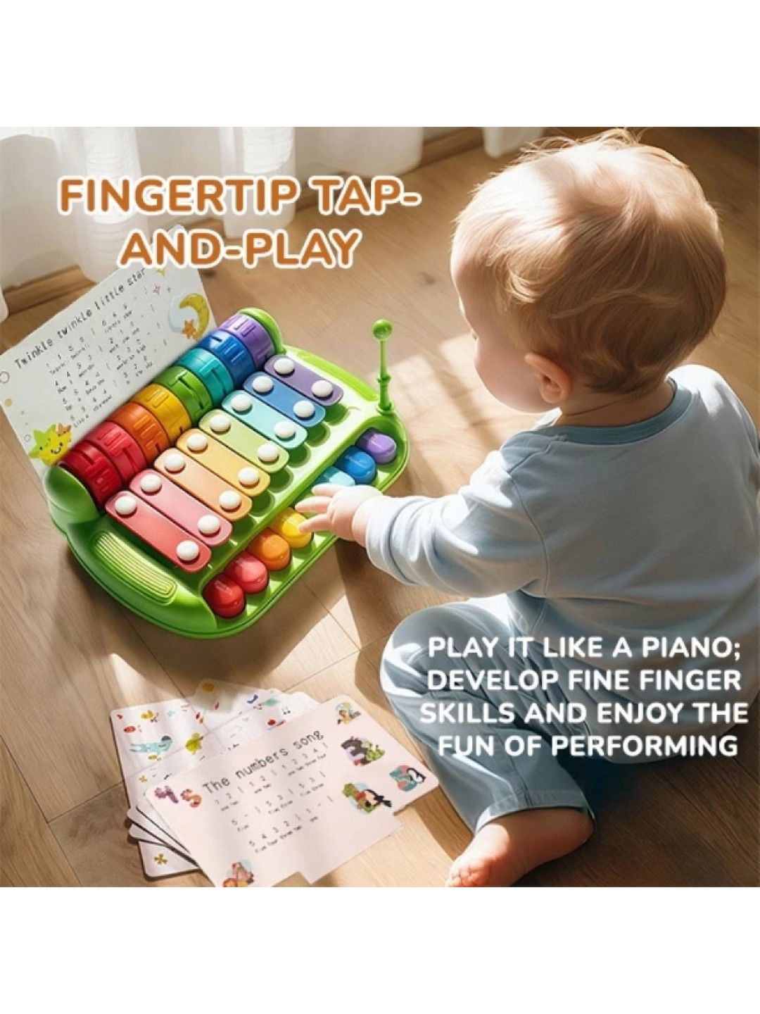 BabyPro Kid's Early Learning Instrument Xylophone Musical Toy with Song Cards (Green- Image 2)