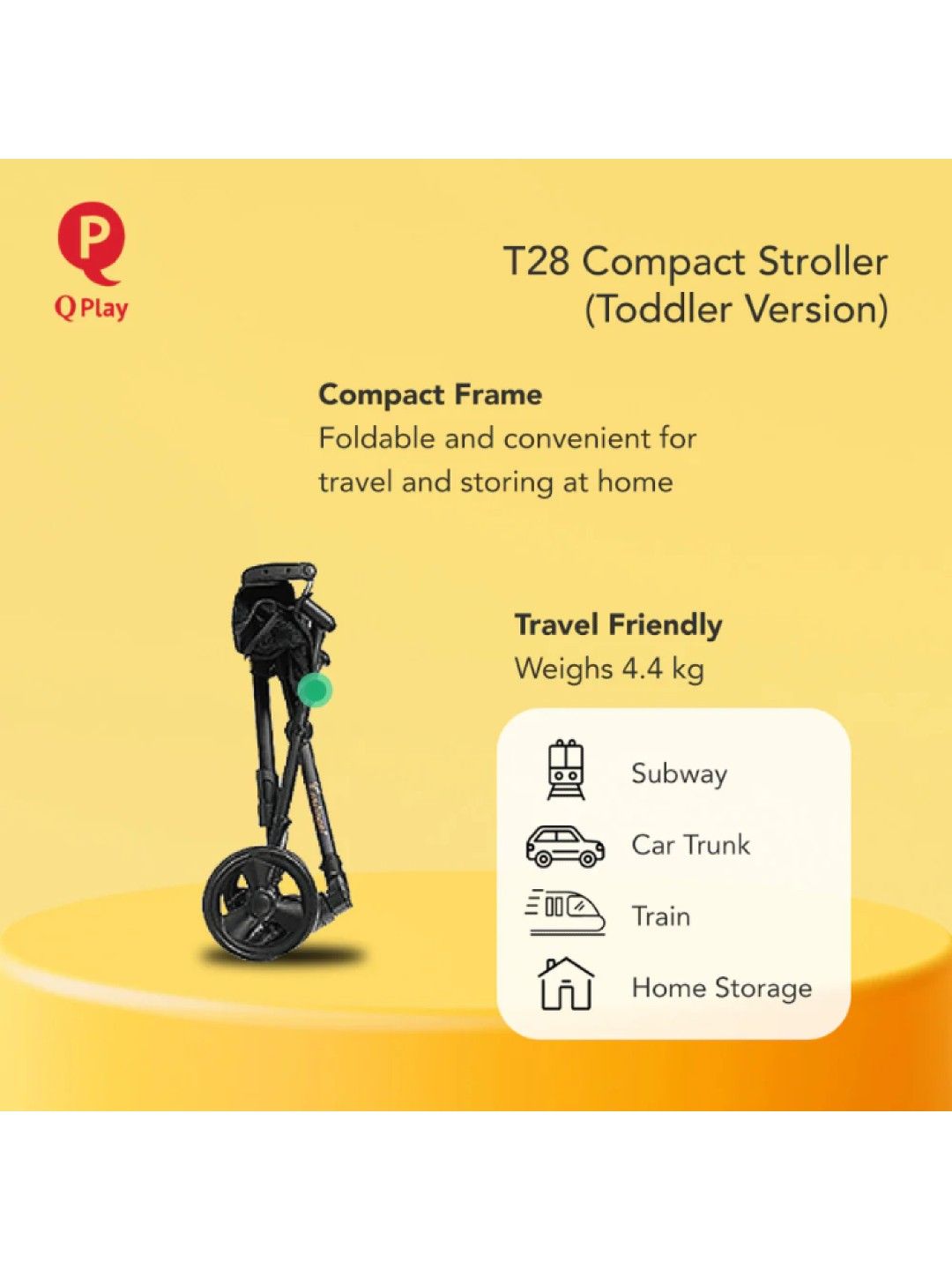 QPlay T28 Pushchair Stroller For Toddlers (Black- Image 3)