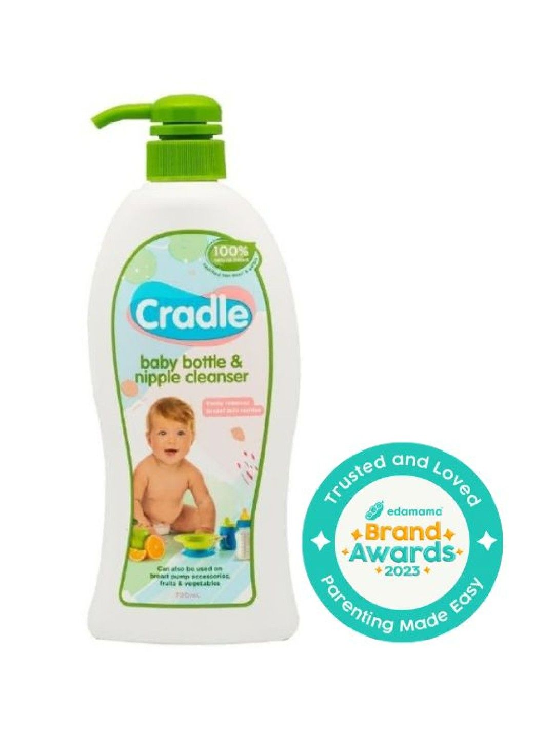 Cradle Natural Baby Bottle Wash & Nipple Cleaner-Natural & Non-toxic -700mL Pump Bottle