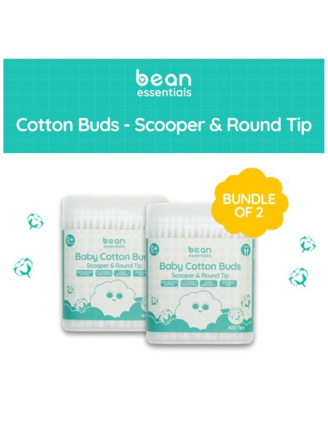 bean essentials [Bundle of 2] Scooper & Round Cotton Buds (400 tips) x 2 (No Color- Image 1)