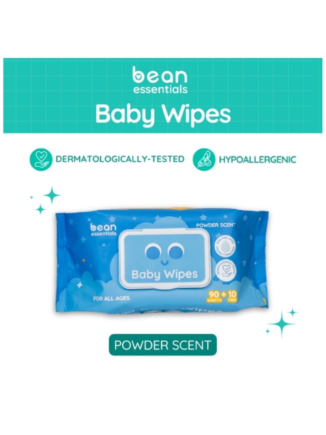 bean essentials [Bundle of 3] Baby Wipes Powder Scented 3 x 100 sheets (No Color- Image 4)