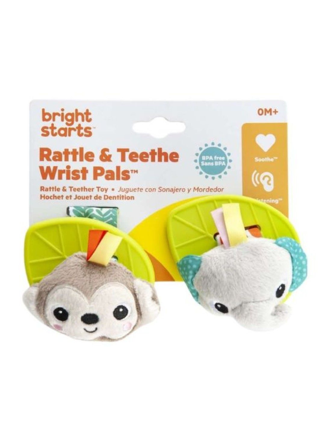 Bright Starts Rattle & Teethe Wrist Pals Toy, Monkey & Elephant (No Color- Image 3)