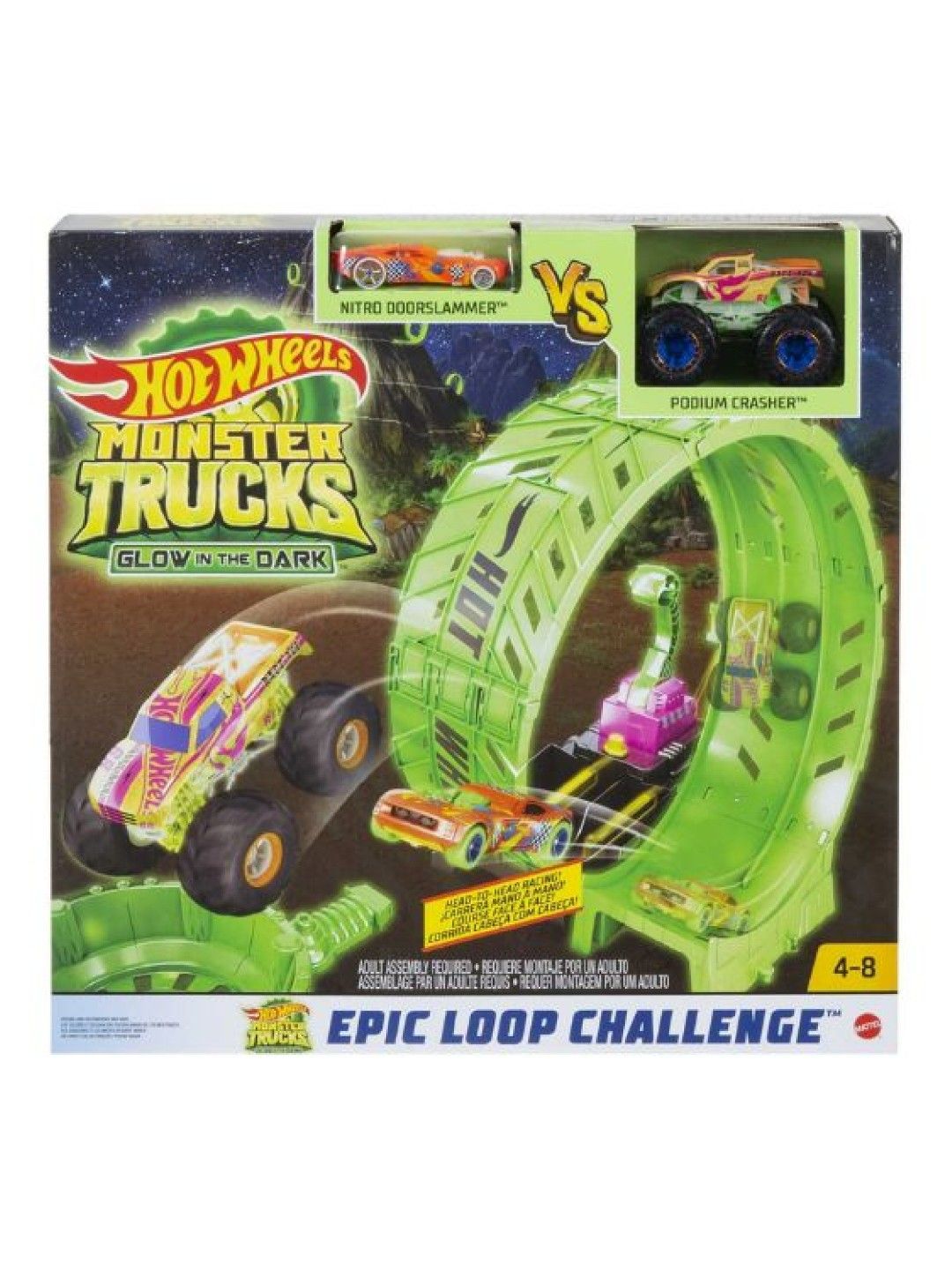 Hot Wheels Monster Trucks Glow In the Dark Epic Loop Challenge Playset With 2 Vehicles (No Color- Image 4)