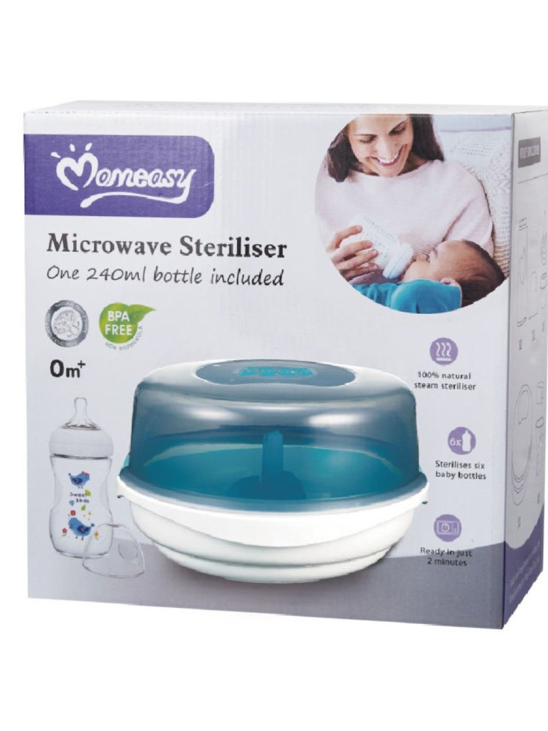 Momeasy Microwave Steriliser with 9oz Wide-Neck Anti-Colic Feeding Bottle (No Color- Image 4)