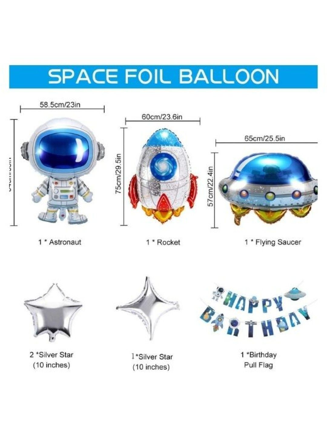 Party-Doh Outer Space Astronaut Balloon Set with Cake Topper and Tattoo Stickers (No Color- Image 4)