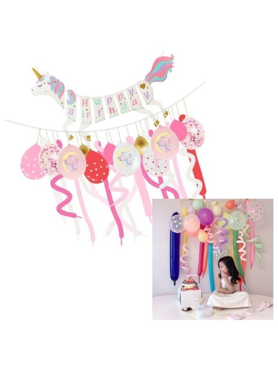 Party-Doh Unicorn Theme Banner and Hanging Balloons (No Color- Image 4)