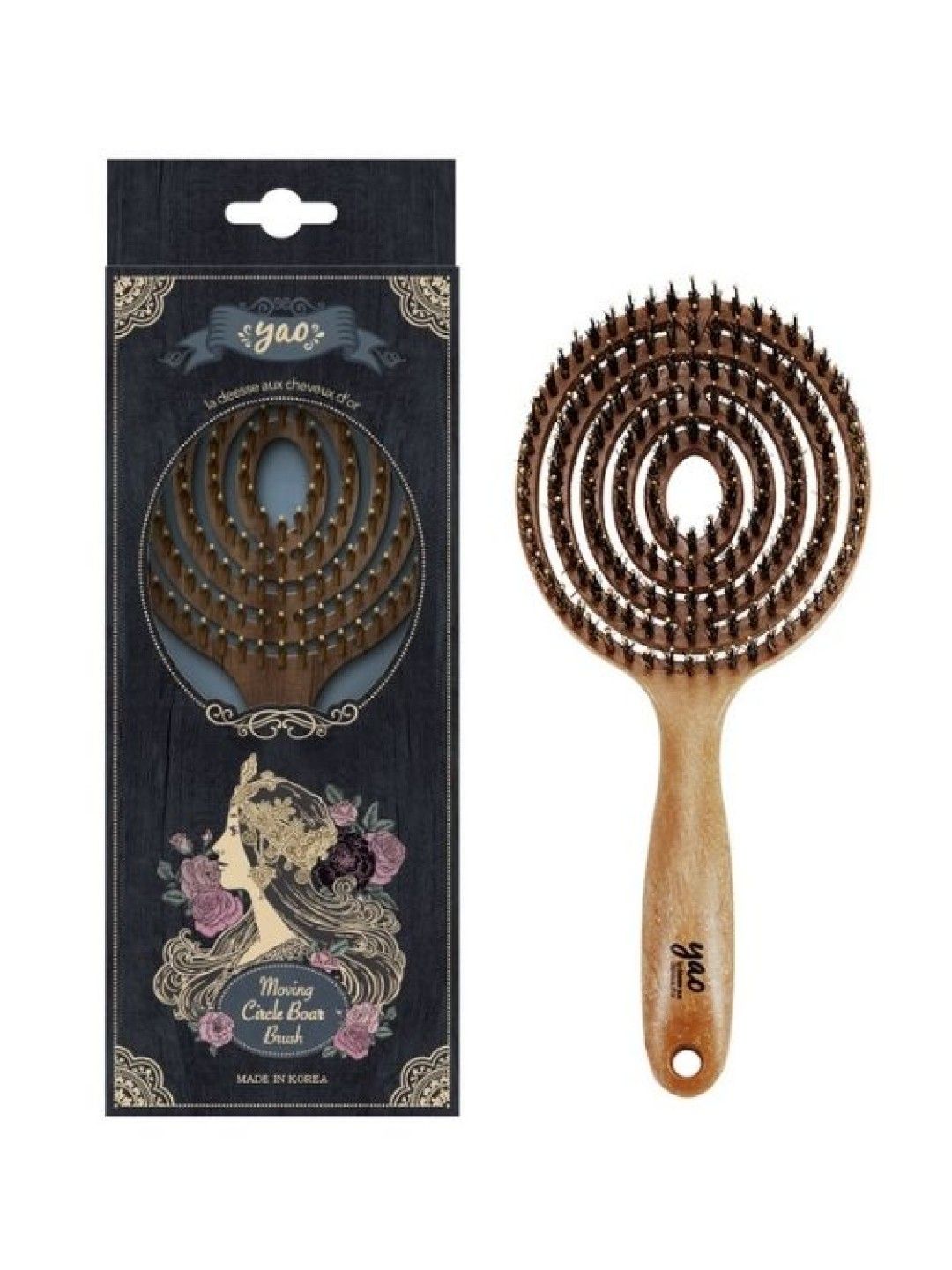 Yao Korean Hairbrush Yao Moving Circle Boar Brush (For Hair volume and Shiny Hair) (No Color- Image 1)