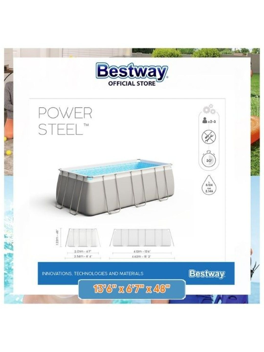 Bestway Power Steel Rectangular Pool Set (14ft x 7ft x 48in) | edamama