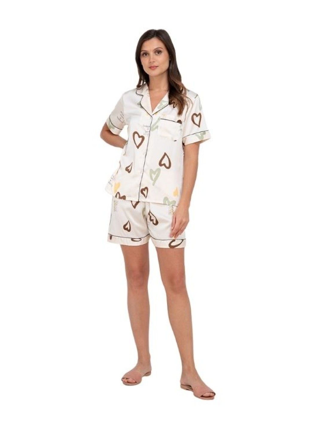 FEMINISM Heart Silk Shorts Set (White- Image 4)