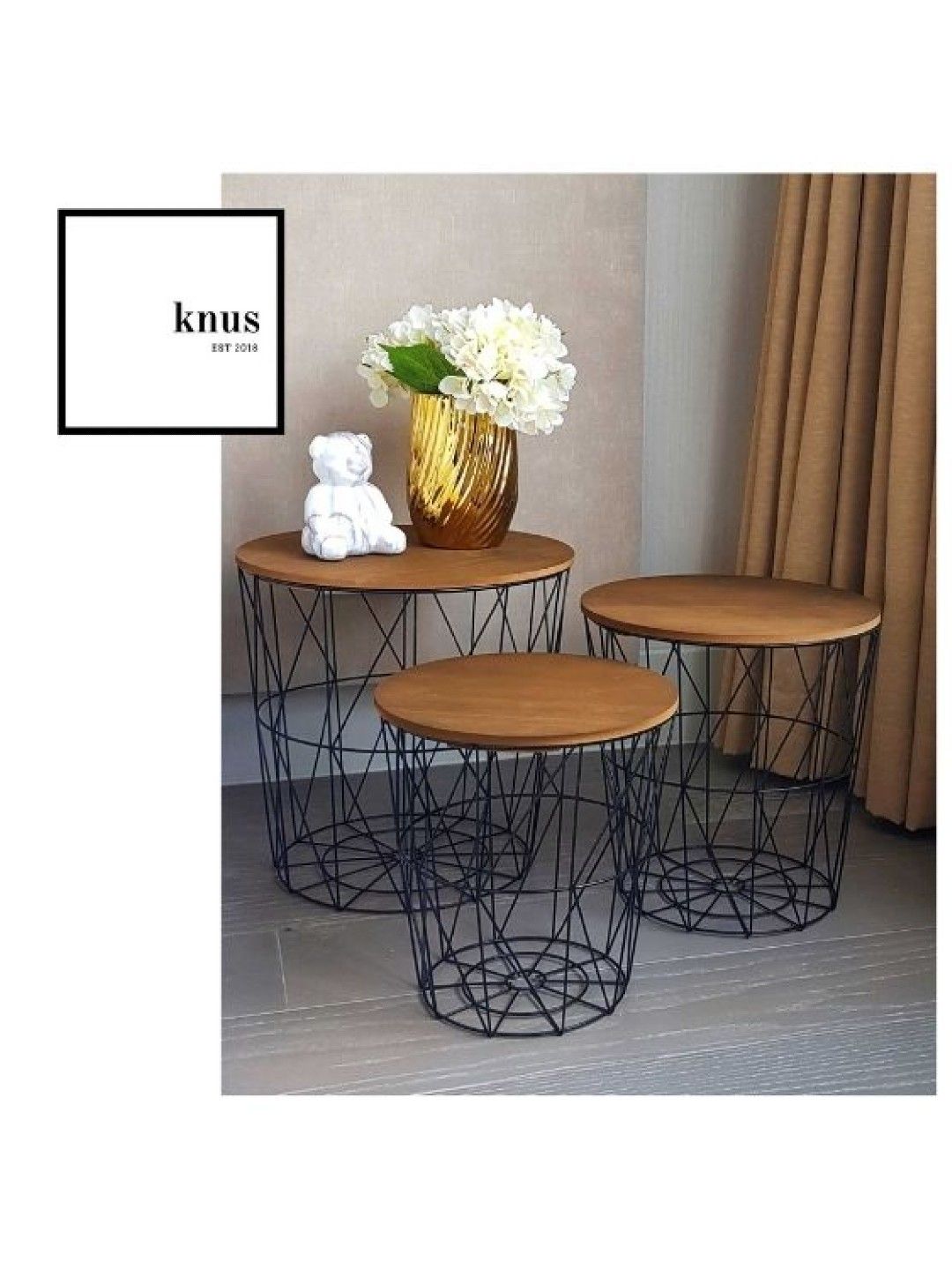 Knus PH Wire Side Table Storage (Set Of 3) (Black- Image 3)