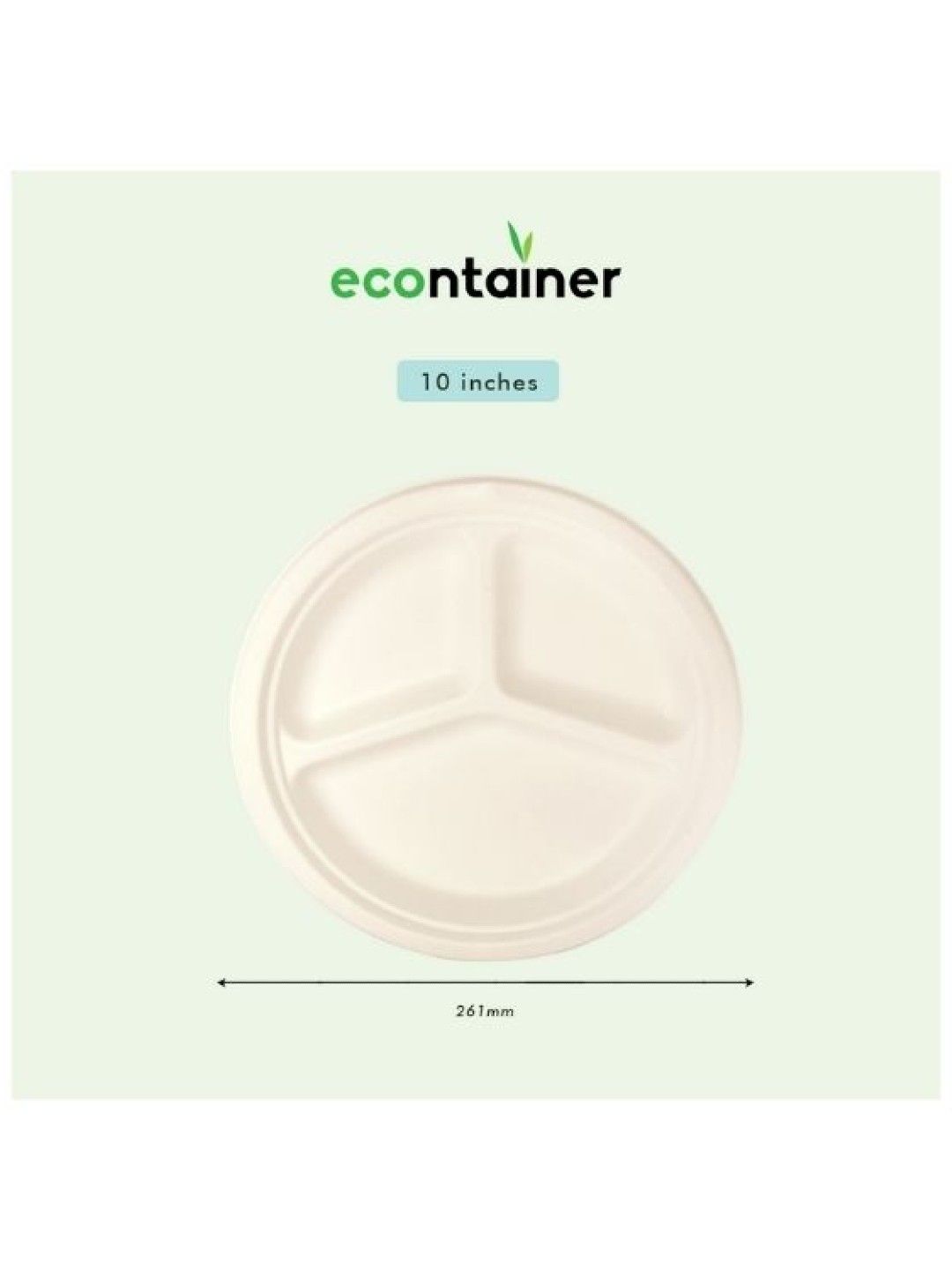 Econtainer Sugarcane Bagasse 3-compartment Plate Eco-friendly (10 inches)- Pack of 50 (No Color- Image 4)