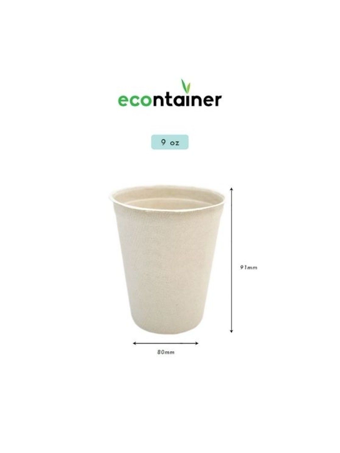 Econtainer Sugarcane Bagasse Coffee Cup (9 oz) - Pack of 50 (with Lid- Image 4)