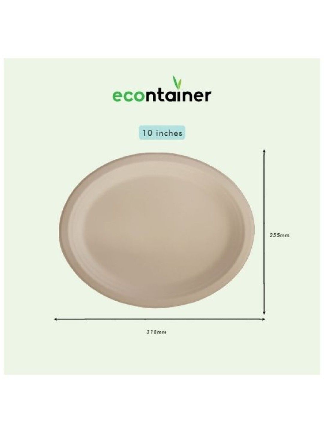 Econtainer Sugarcane Bagasse Oval Plate Compostable and Eco-friendly 10 inches - Pack of 50 (No Color- Image 4)