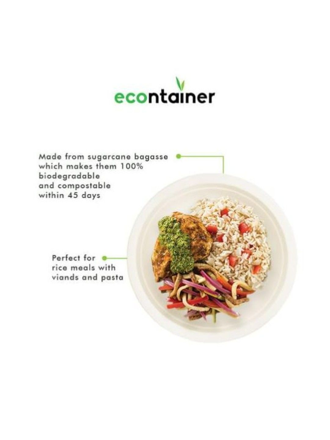 Econtainer Sugarcane Bagasse Plate Compostable and Eco-friendly (9 inches) - Pack of 50 (No Color- Image 4)