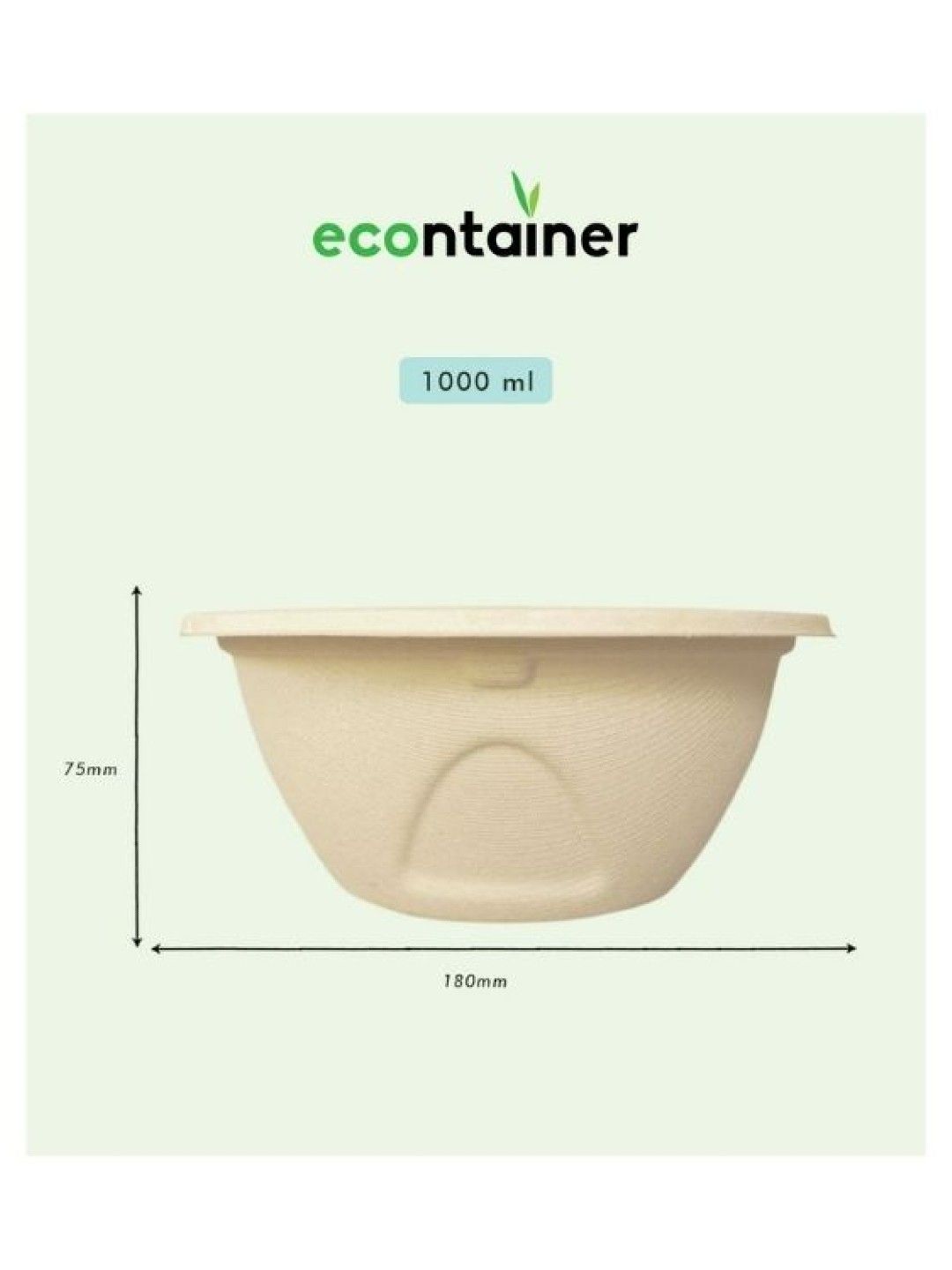 Econtainer Sugarcane Bagasse Classic Bowl Compostable and Eco-friendly (1000ml)- Pack of 50 (without Lid- Image 4)