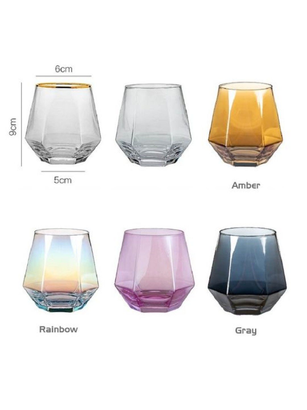 Scenti Classy Hexagon Glass Cup Assorted Colors (300ml) (Amber- Image 2)