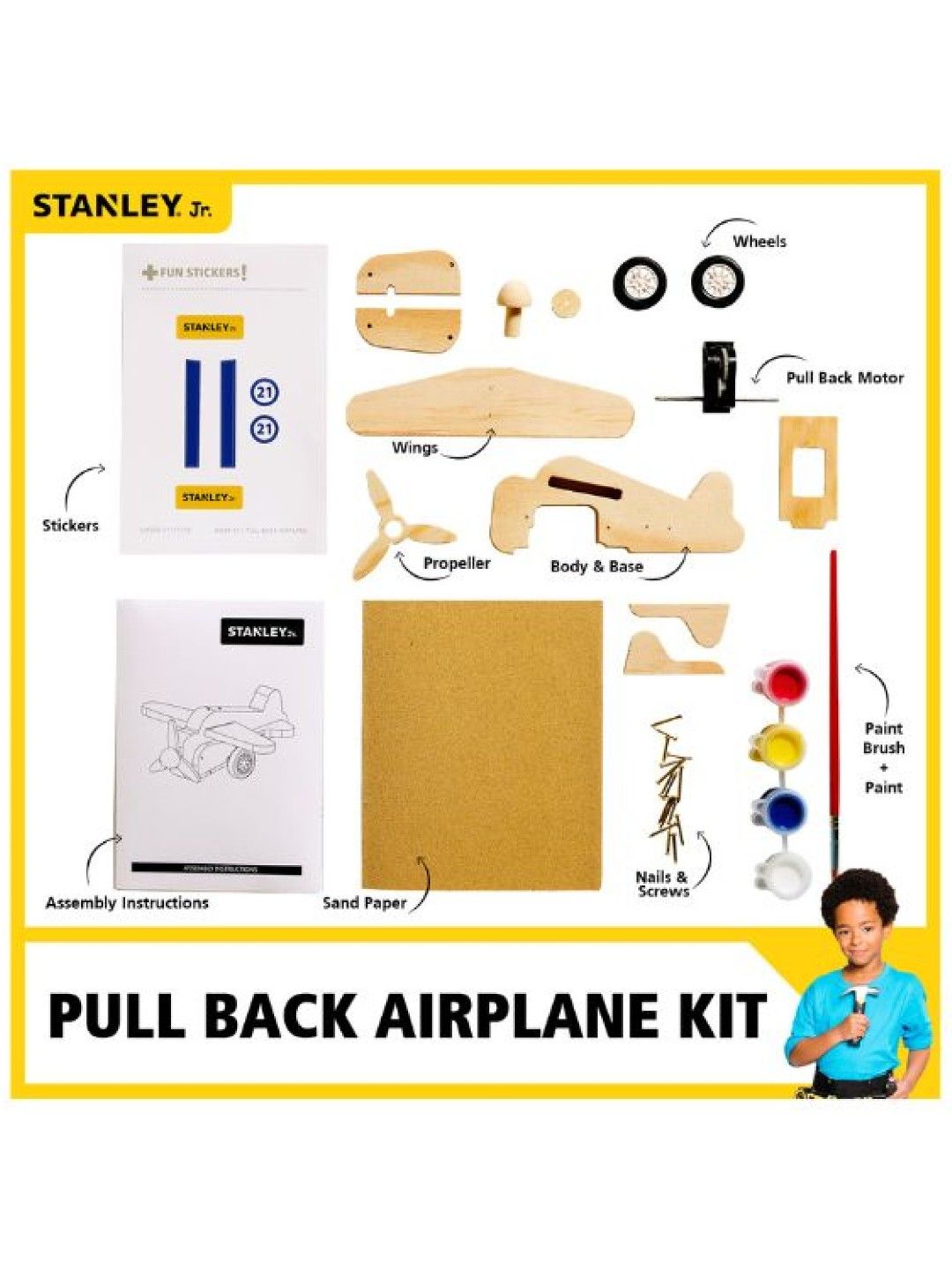 Stanley Stanley Jr. Pull Back Airplane Assembly Kit (Wooden) (No Color- Image 4)