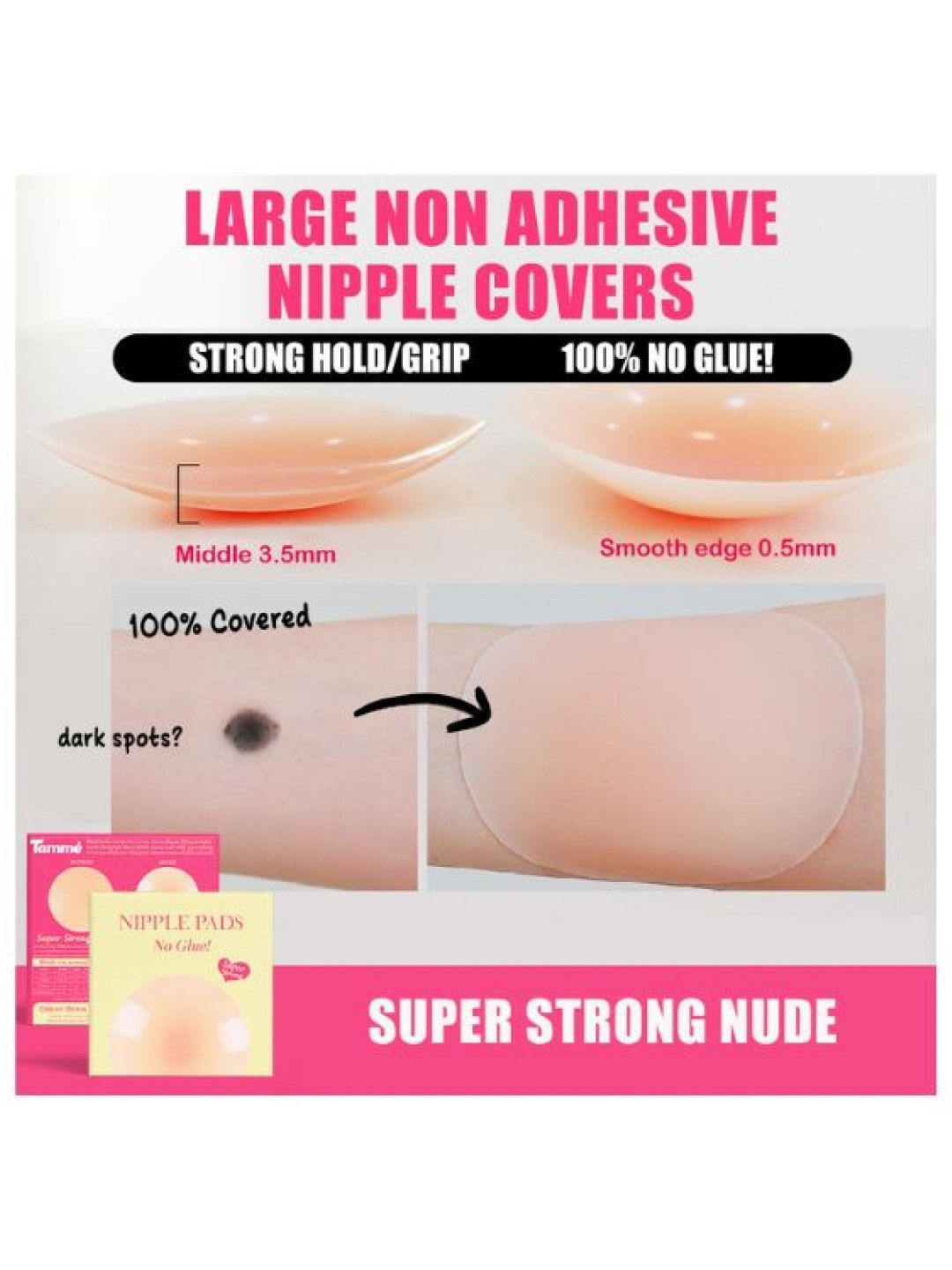 Tamme Nipple Cover 3MM Extra Thick No Glue Super Strong Hold in Nude (No Color- Image 4)