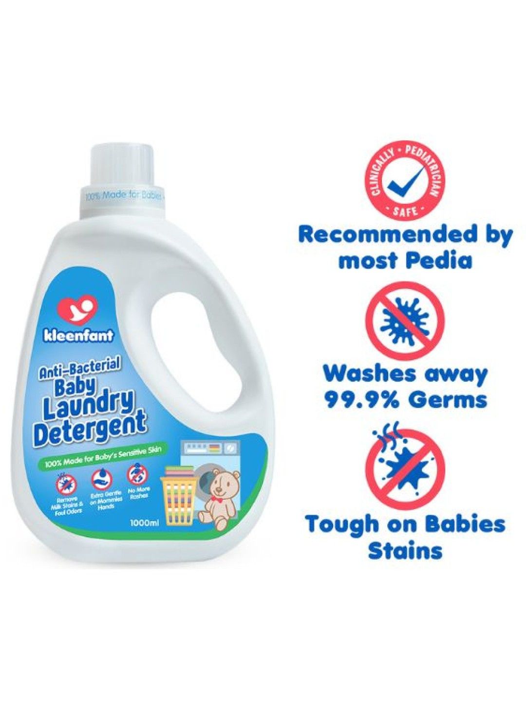 Kleenfant Antibacterial Baby Liquid Detergent (1L) + Extra Care Baby Fabric Softener (1L) (No Color- Image 2)