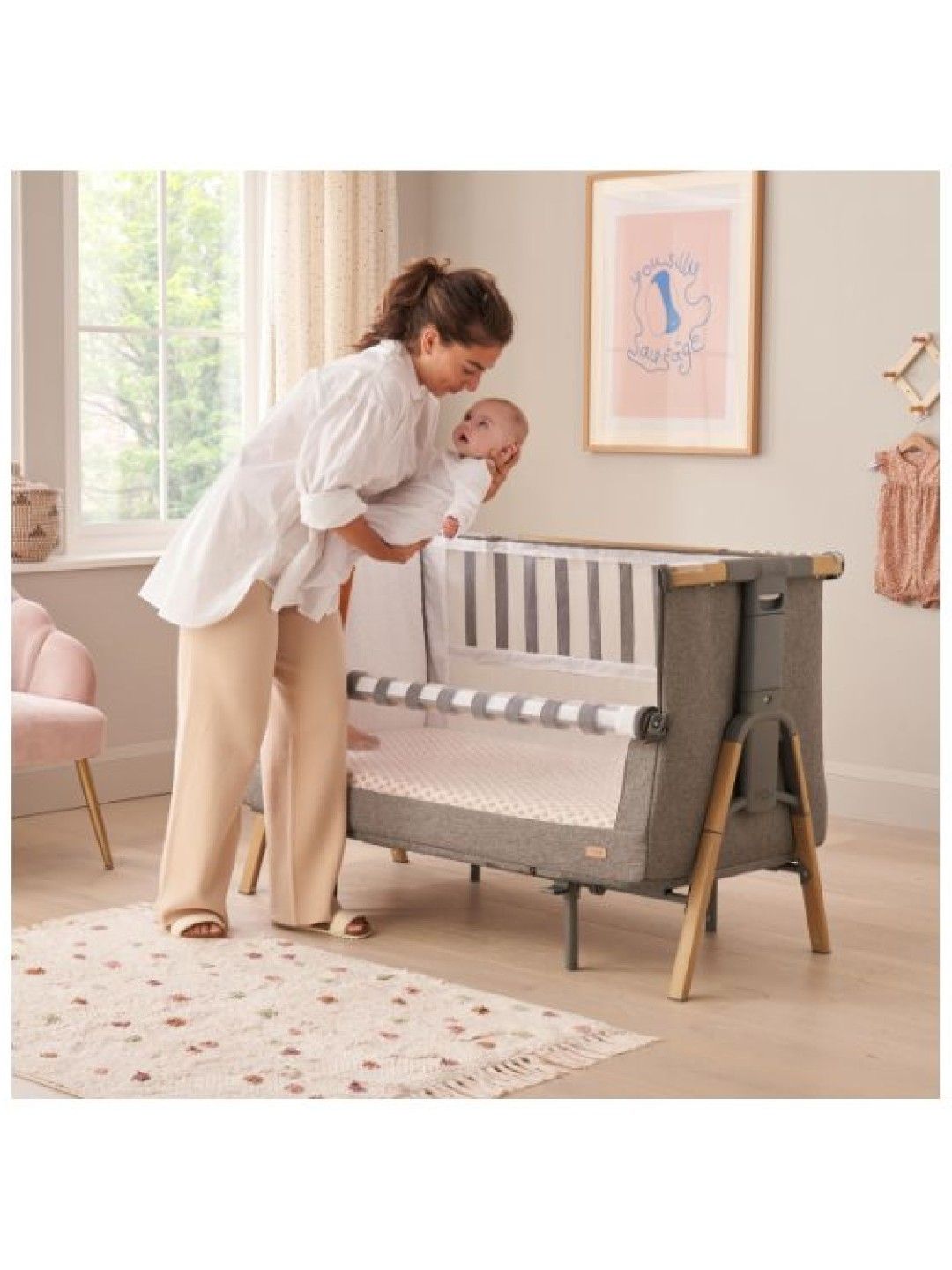 Tutti Bambini Cozee XL Bedside Crib and Cot (Oak and Charcoal- Image 4)