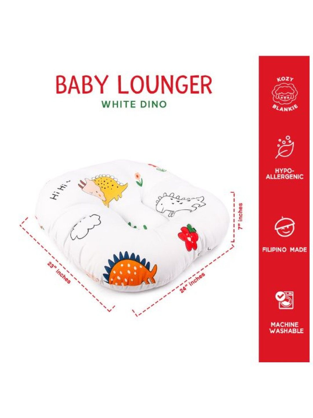 Kozy Blankie Newborn Lounger (White Dino- Image 3)