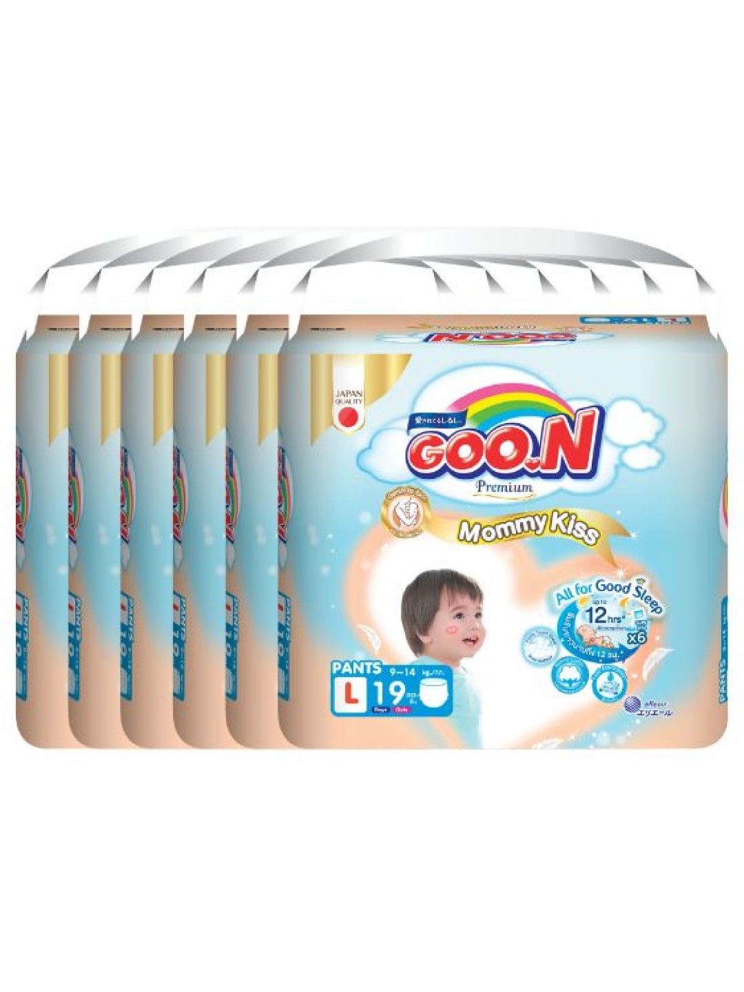 GOO.N Mommy Kiss Premium Diaper Pants Large 6-Pack (114pcs)