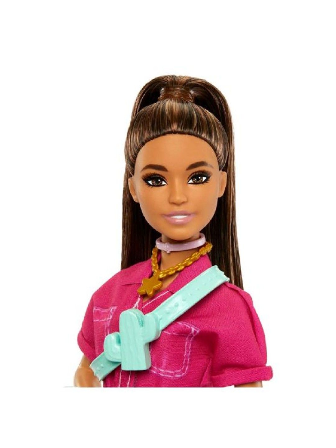 Barbie Brown Hair High Ponytail in Trendy Pink Jumpsuit with Storytelling Accessories (No Color- Image 4)