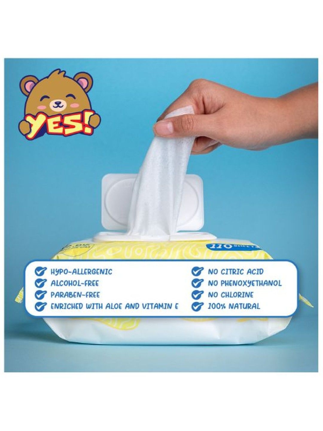 YES! Baby Wipes SCENTED (110s) (No Color- Image 4)