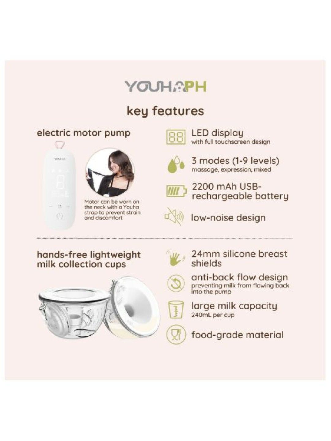 Youha Youha DUO Handsfree Electric Breast Pump with Double Milk Collectors (No Color- Image 4)