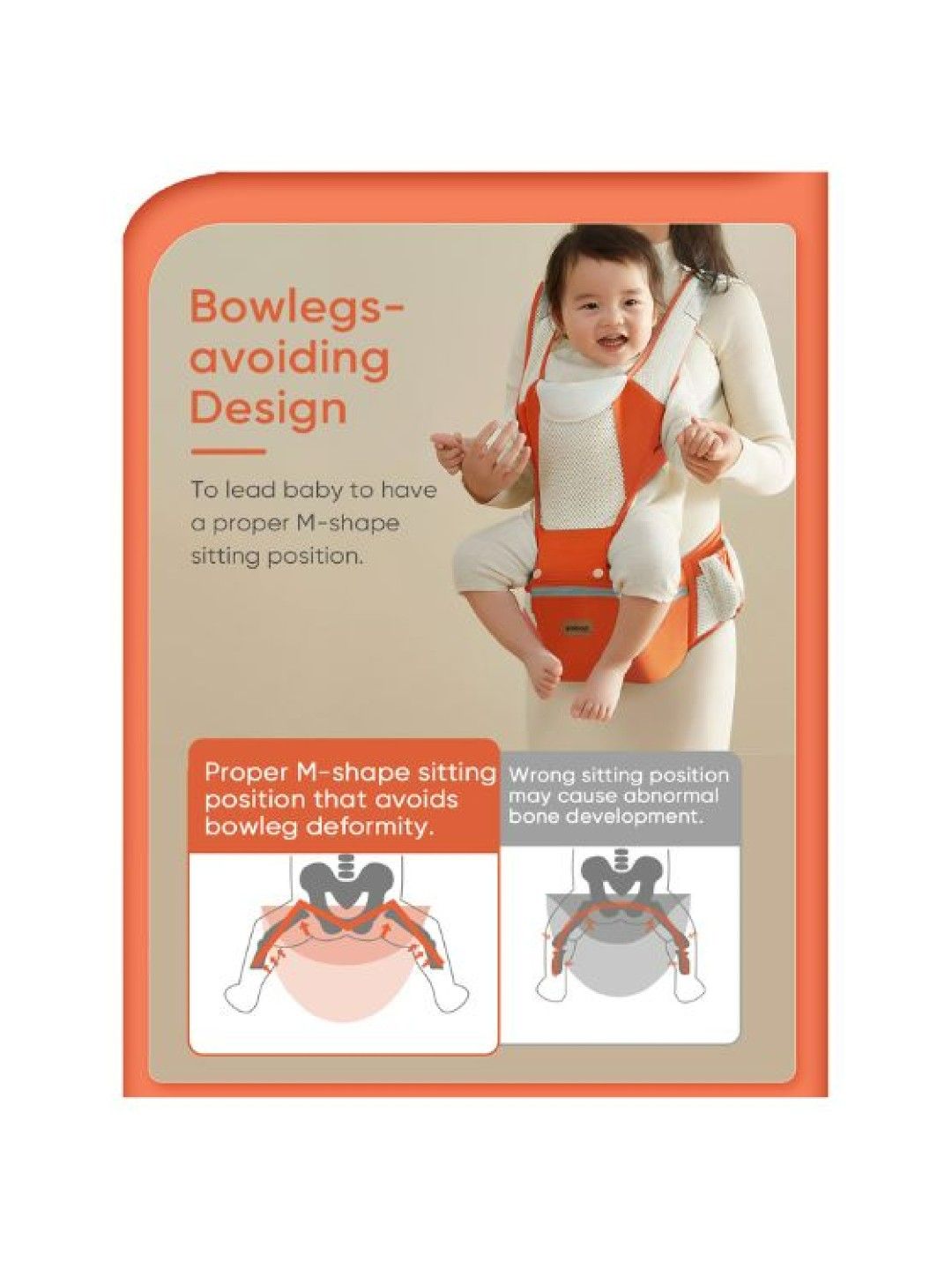 Yoboo Ergonomic Baby Carrier (Orange- Image 4)