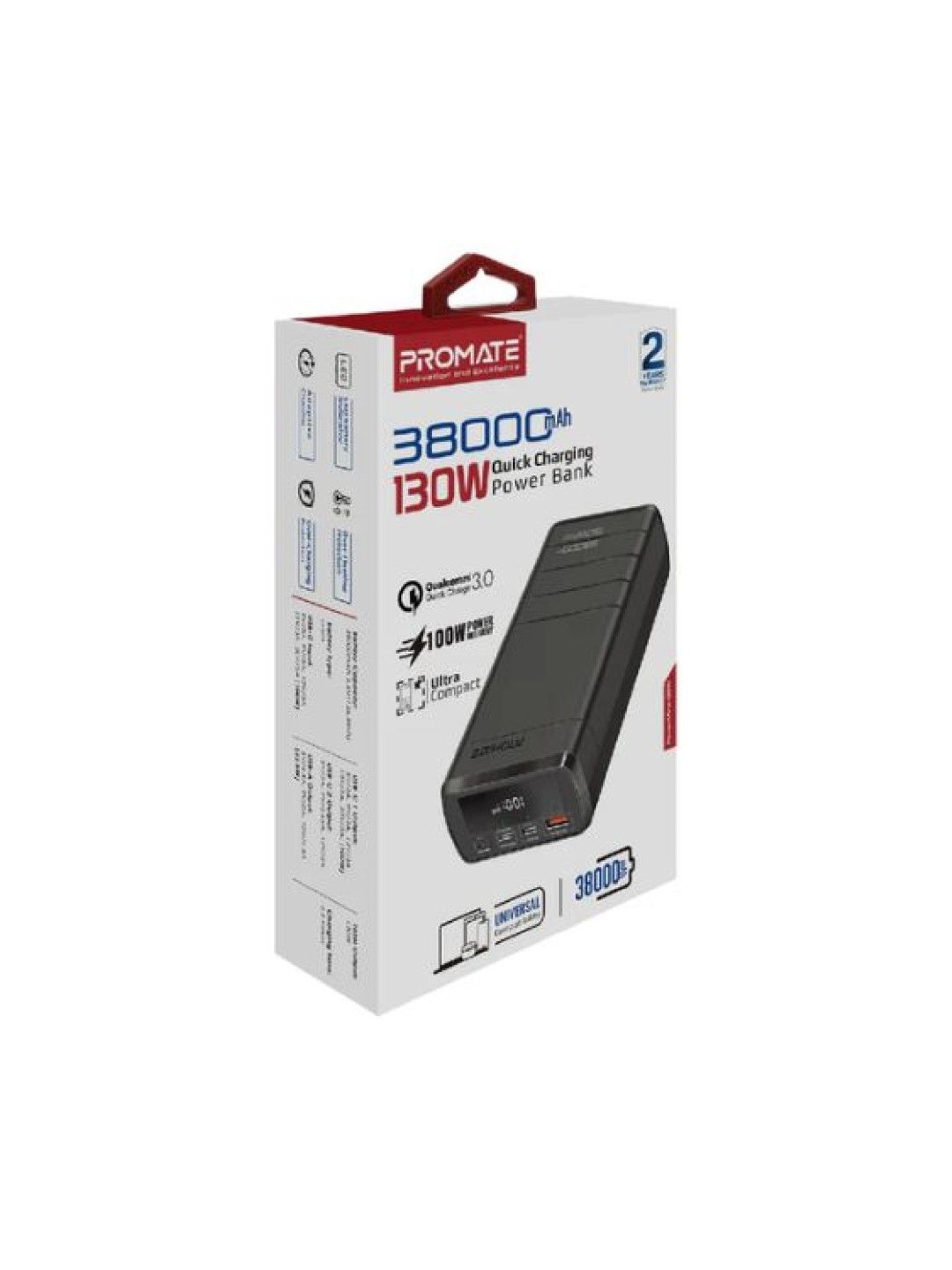 Promate POWERMINE-130W 38000mAh/130W Quick Charging Power Bank (Black- Image 4)