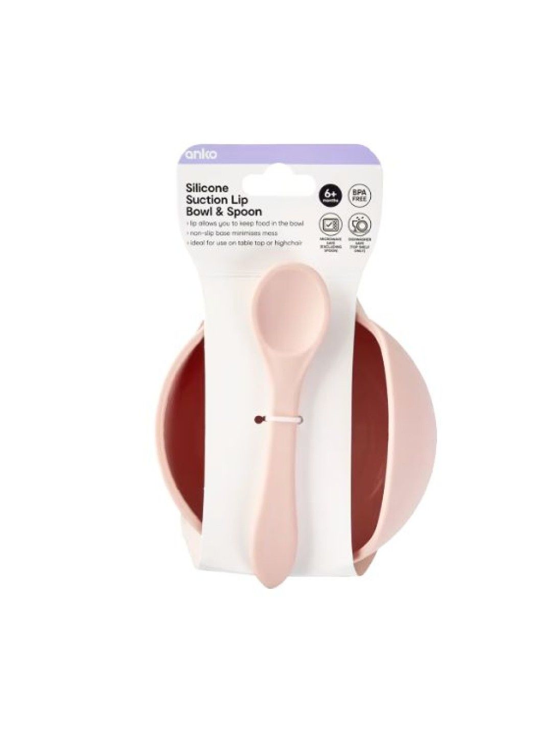 Anko Silicone Suction Lip Bowl and Spoon (Pink- Image 4)
