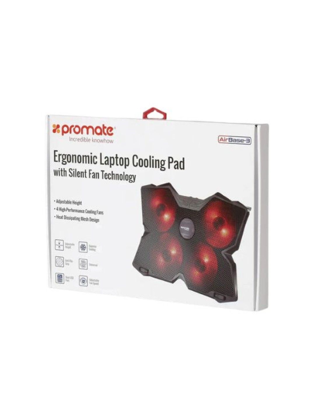 Promate AIRBASE-3  Ergonomic Laptop Cooling Pad with Silent Fan Technology (Black- Image 4)