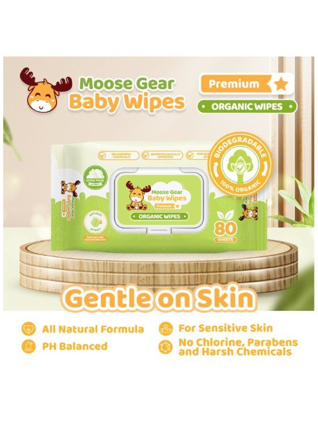 Moose Gear Baby Baby Wipes - Organic 80s x 6 Pack (No Color- Image 4)