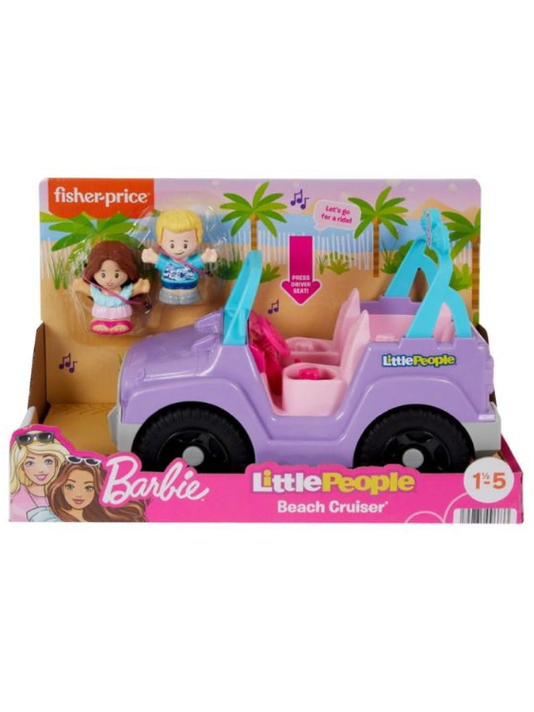 Fisher Price Little People Barbie Beach Cruiser Toy Car With Music & 2 Figures For Toddlers (Multicolor- Image 3)